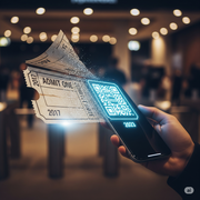 A person holding a smartphone at the right hand while also holding a ticket on the left.