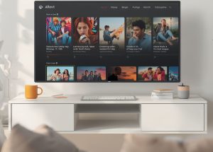 A tv screen showing different movie links on a digital platform