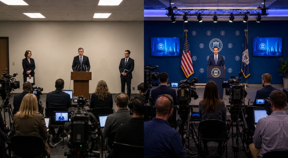 modern press conference scene